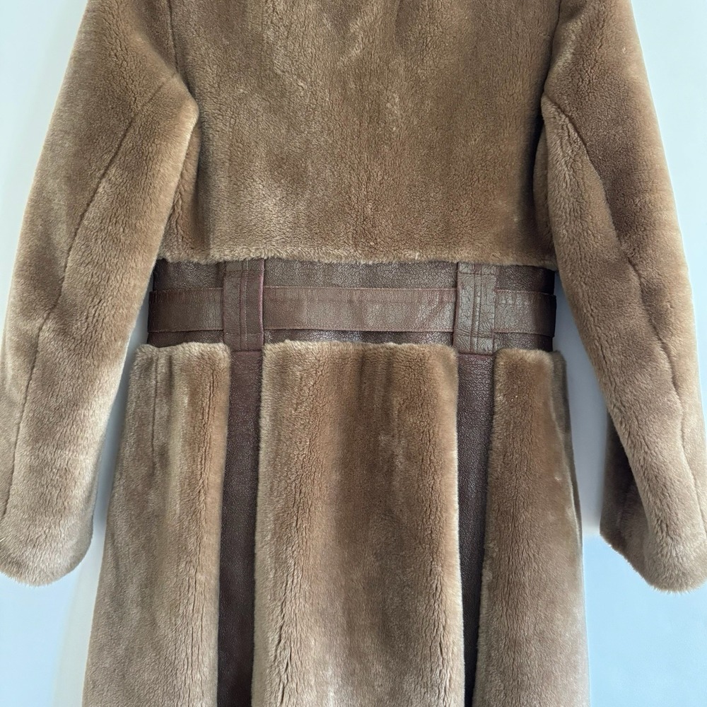 Borgana Fairmoor Vintage Faux Fur Faux Suede Belted Coat Small Mob Wife Gangster - Picture 6 of 13